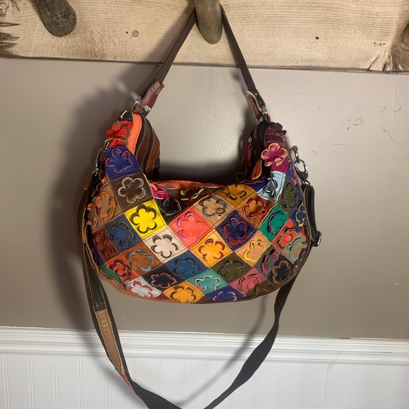Leather Floret Patchwork Boho Slouch Handbag - Picture 7 of 7